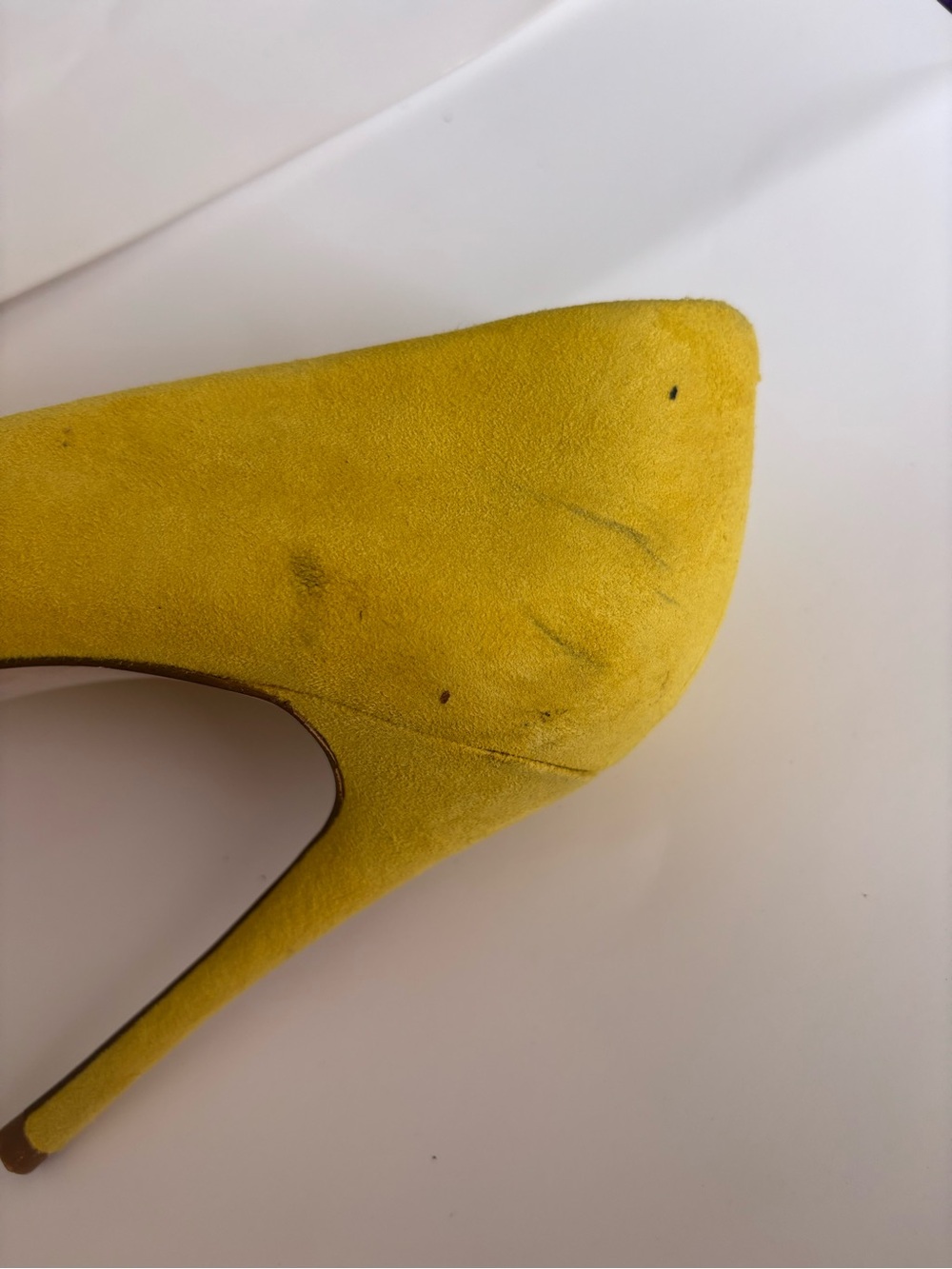 Yellow Suede Pointed-Toe Stiletto Heels - Picture 9 of 10
